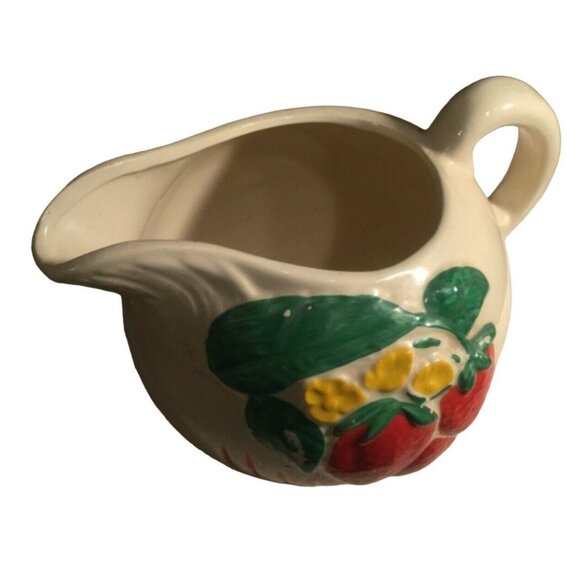 American Bisque ROUND BALL JUG WATER PITCHER with STRAWBERRIES USA Vintage - Picture 3 of 8